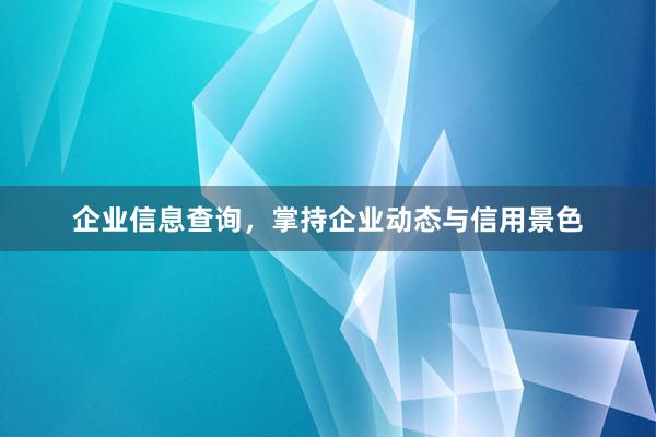 企业信息查询，掌持企业动态与信用景色